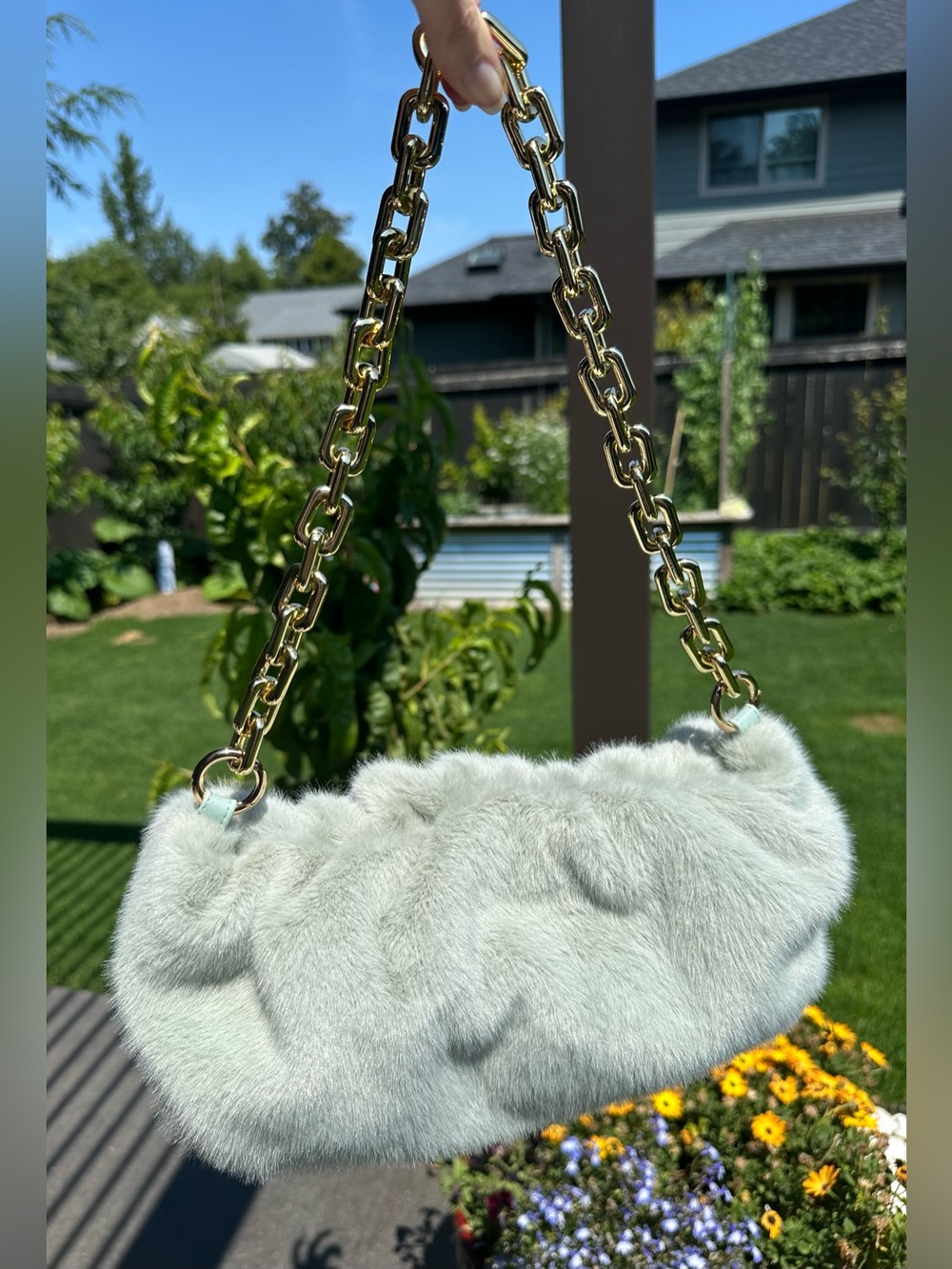 Mint Green Faux Fur Shoulder Bag or Clutch